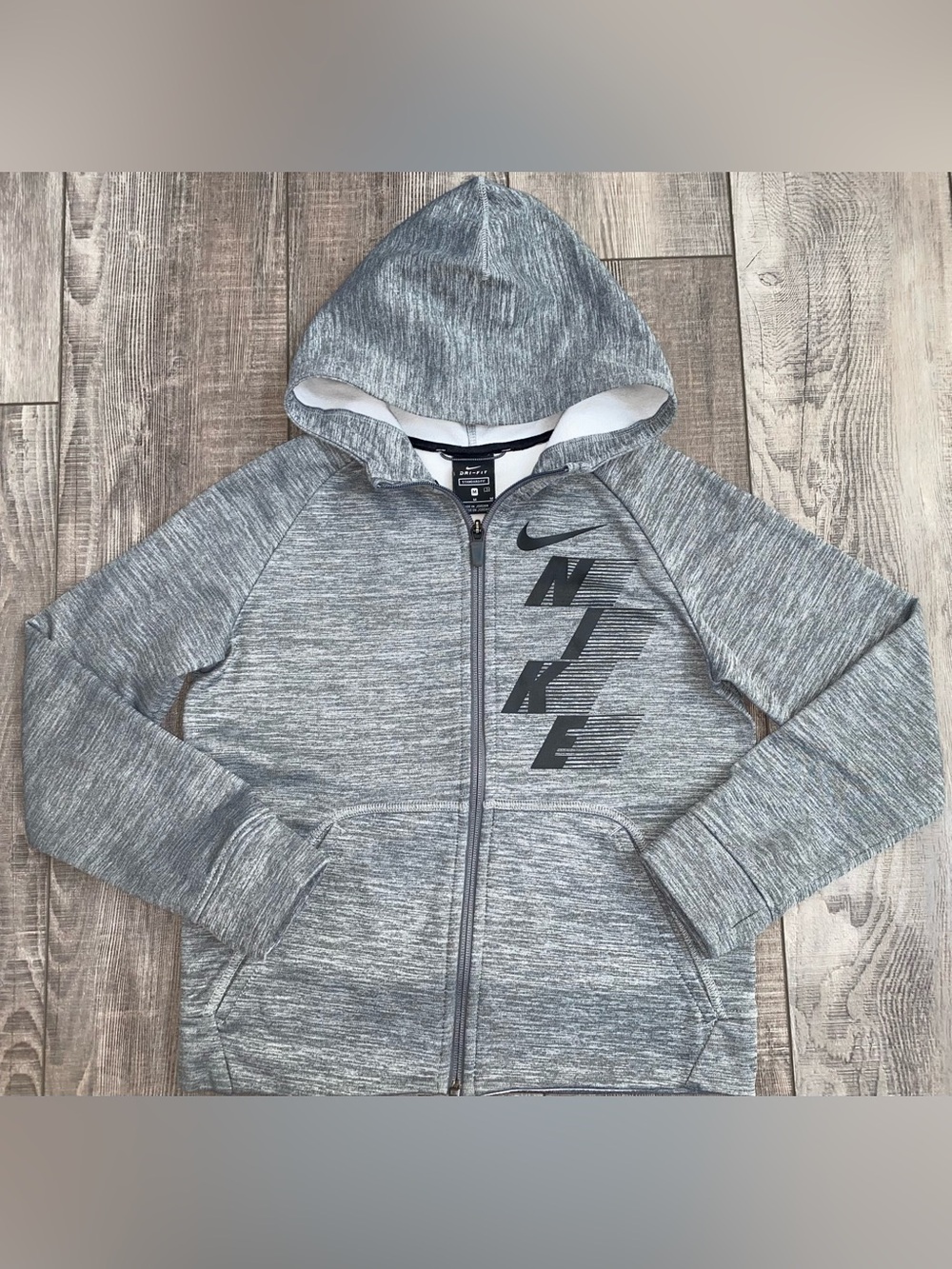 Nike Therma Grey Black Graphic Full Zip Training Hoodie Boy’s Size Medium